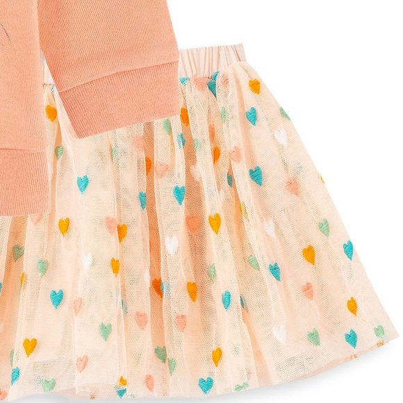 NEW PEEK Baby Peek x Dreamworld 2 Pcs Set Peach Band Sweatshirt Mesh Heart Skirt - Picture 4 of 6